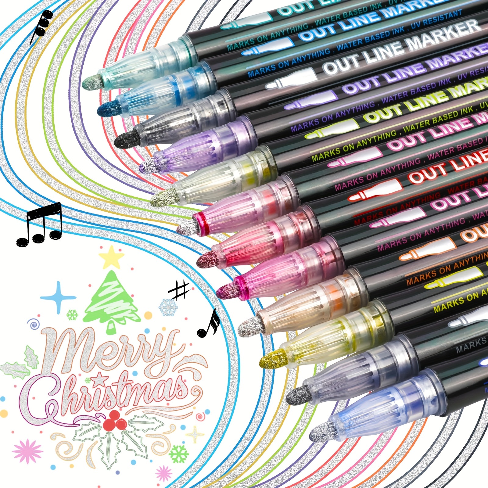 12/24 Colors Double Line Contour Pen Glitter Paint Markers Fancy Out Line  Markers Drawing