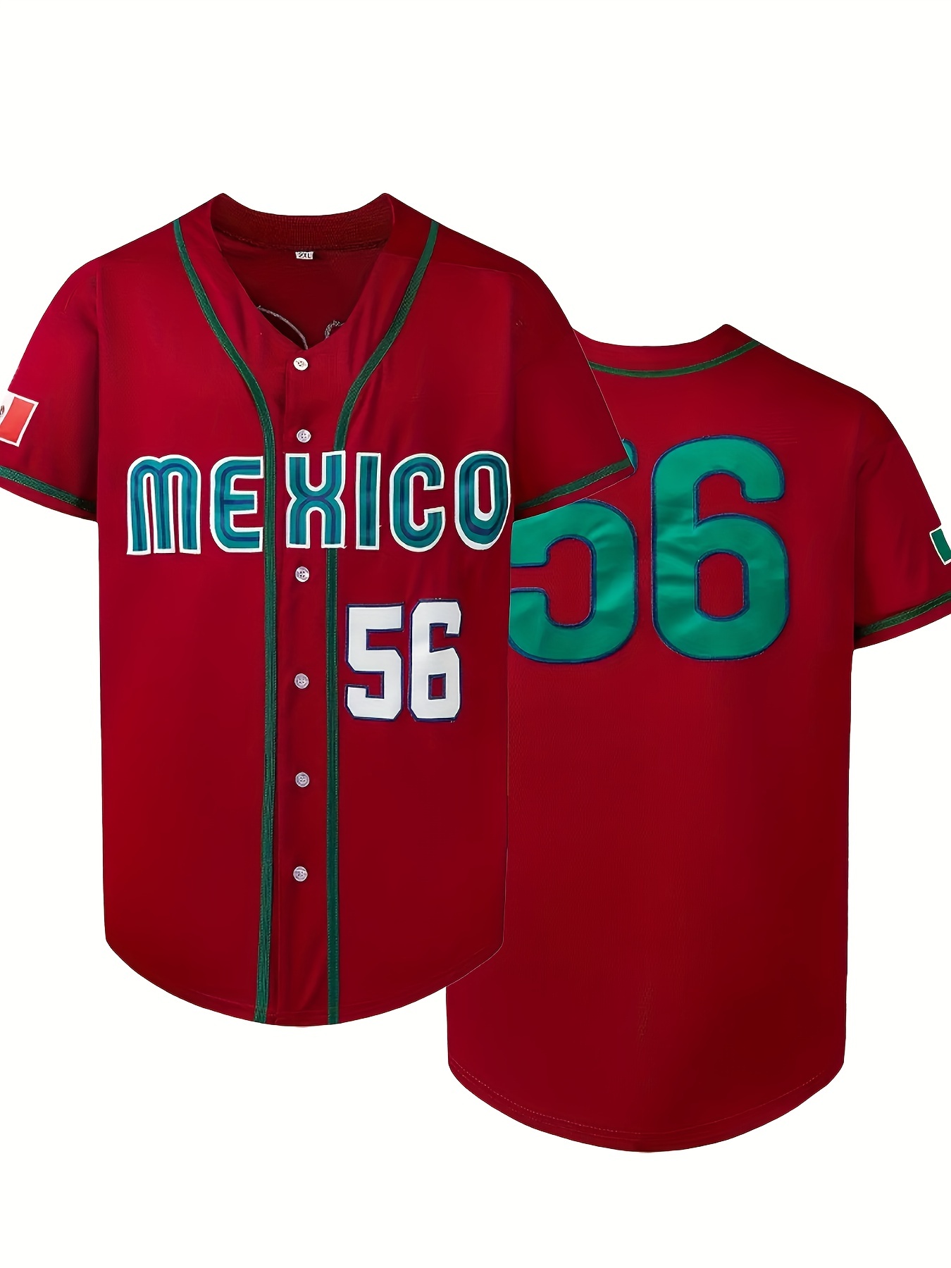 Men's MEXICO #56 Embroidery Baseball Jersey, Retro Classic Design V-neck  Short Sleeve Breathable Sweatshirt For Training Competition