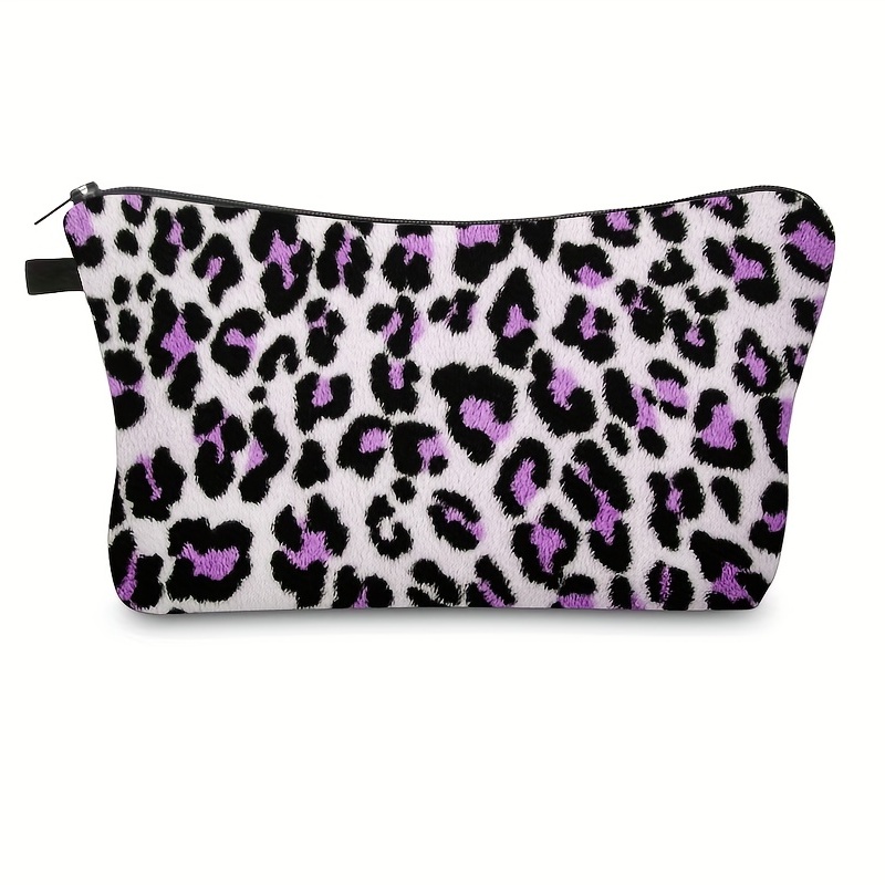 Stylish Leopard Pattern Makeup Bag Zipper Versatile Toiletry - Temu