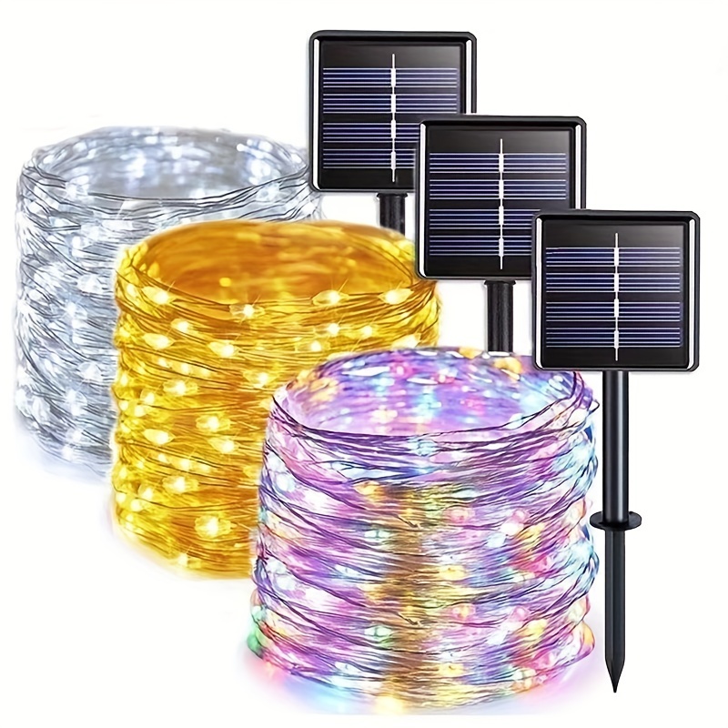 Solar Copper Wire String Lights Outdoor 8 Functions Garden - Temu