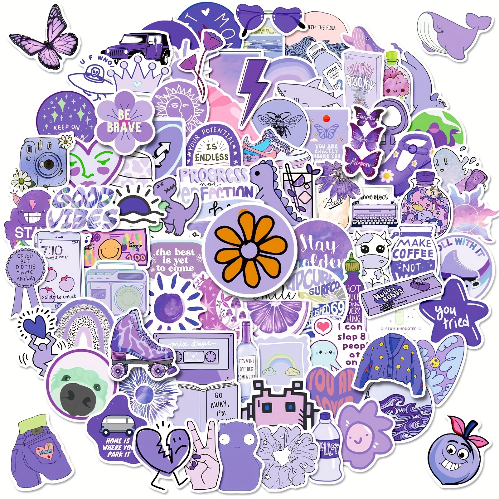 50Pcs Purple Aesthetic Stickers, Sticker Packs Set, Cute Aesthetic Vsco  Vinyl Stickers, Phone Laptop Computer Stickers, Water Bottle Stickers, Waterproof  Stickers For Teens Kids Girls 
