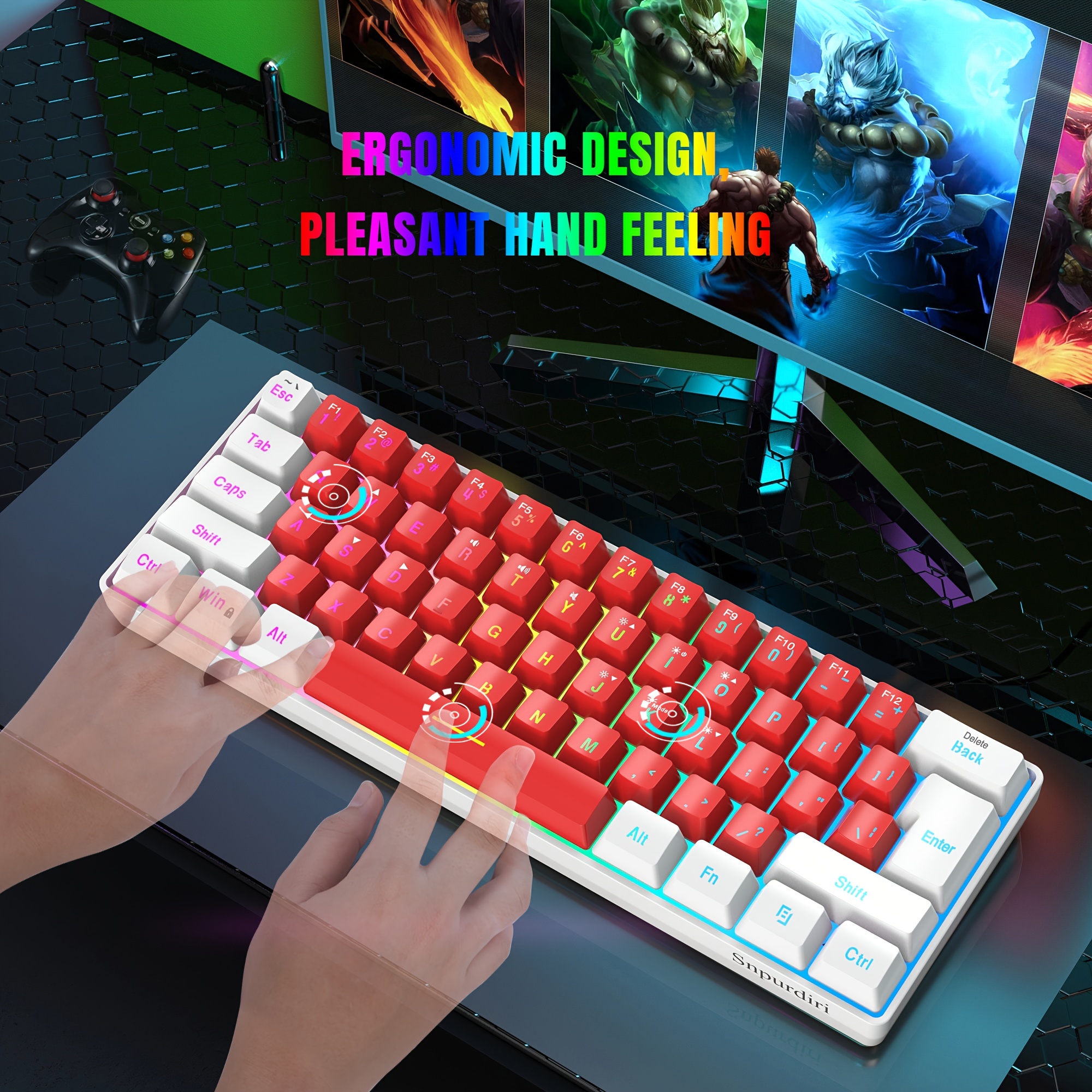 61keys Mini Rgb Backlit Keyboard Computer Usb Backlit Dual - Temu