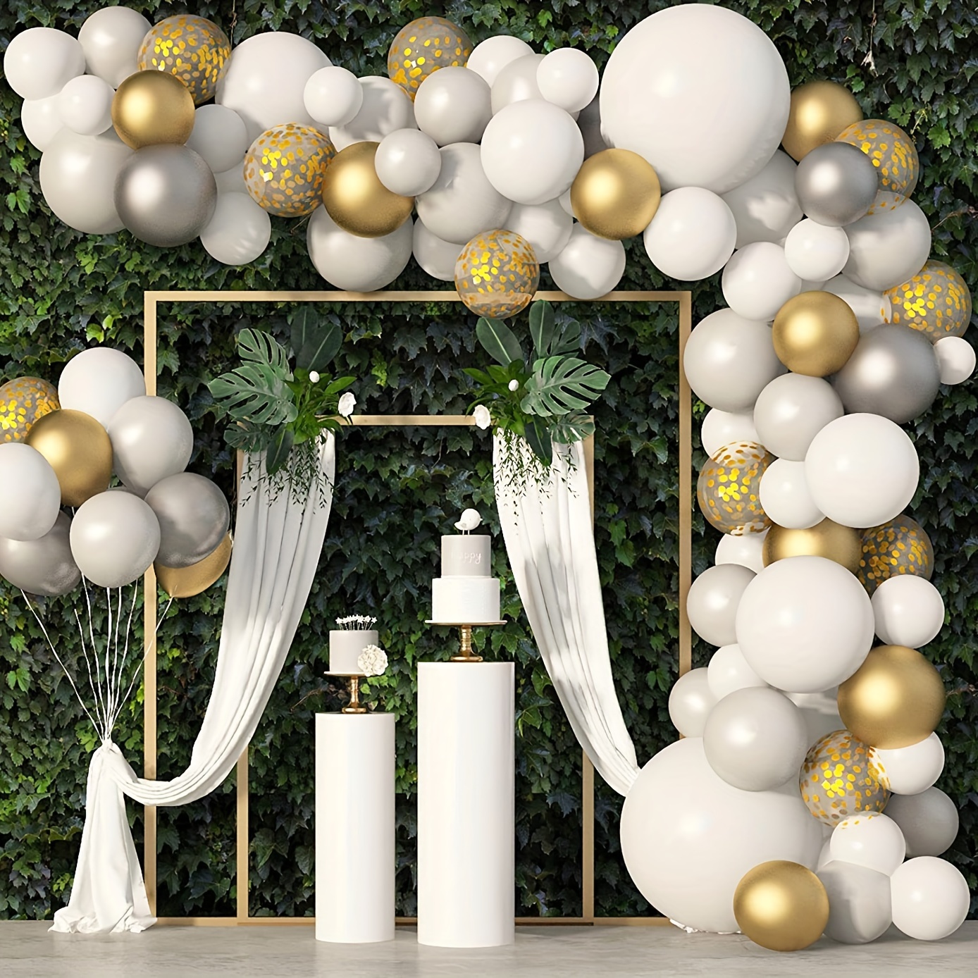 Black Gold White Confetti Latex Balloon Arch Garland - Temu