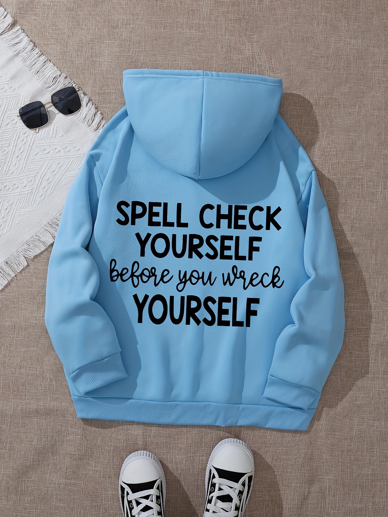 letter print hoodie drawstring casual hooded sweatshirt - Temu Ireland