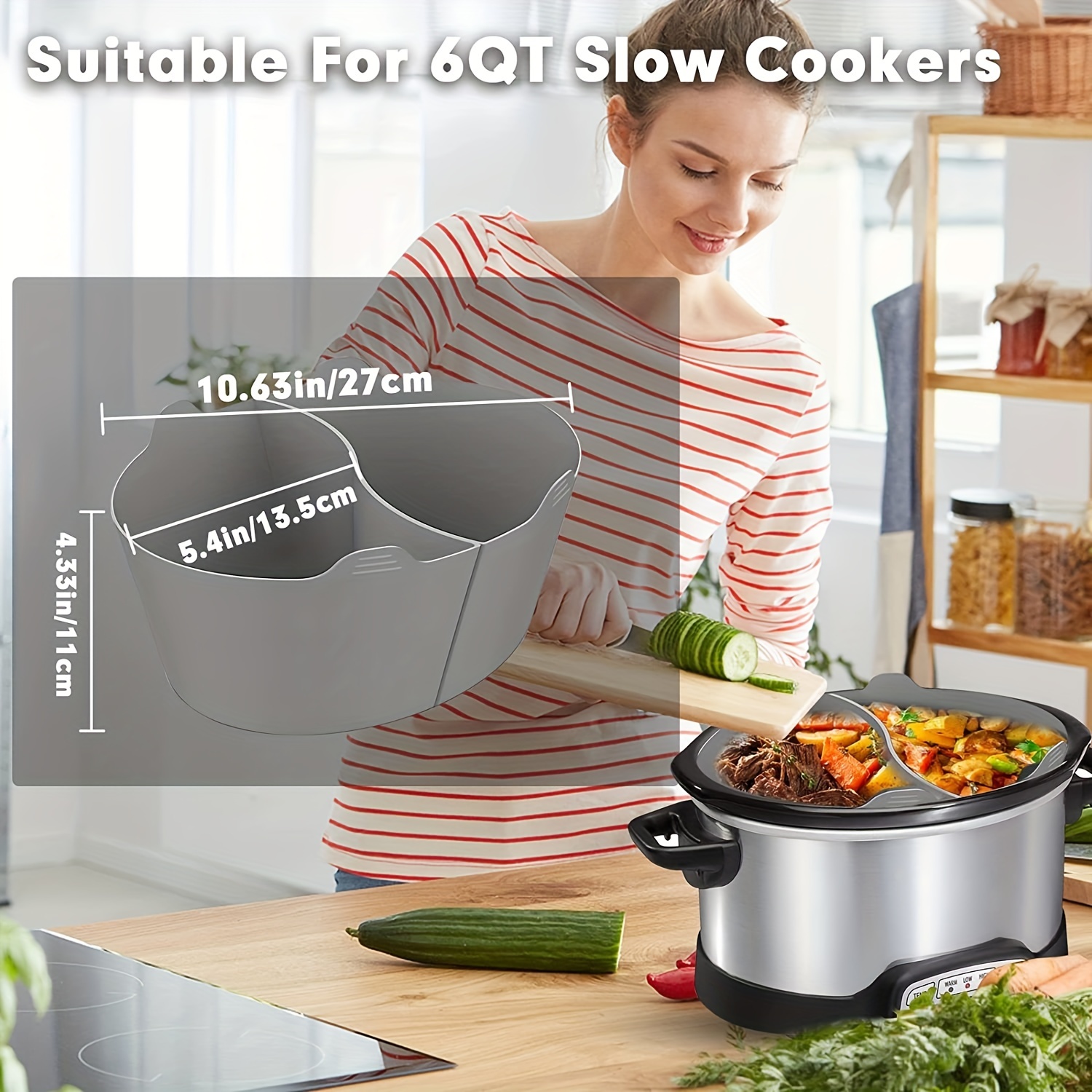 BYKITCHEN 7-8 Quart Silicone Slow Cooker Divider Liner Compatible with  Crockpot, Hamilton Beach Slow Cooker, 3-in-1, Large Reusable Slow Cooker