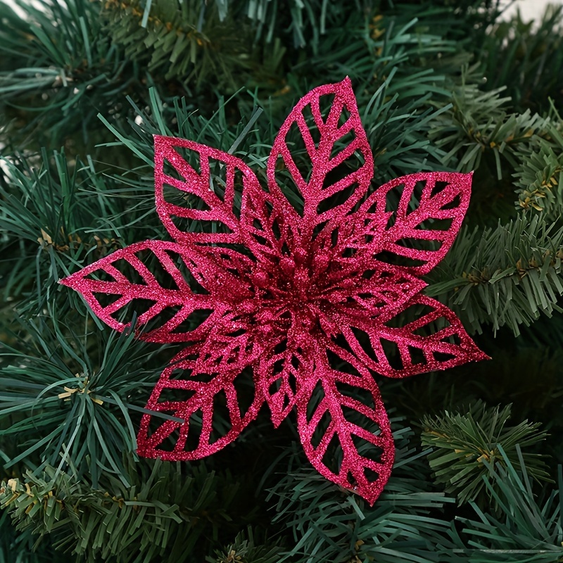 1pc Poinsettias Artificial Christmas Flowers, 7 Heads Silk Poinsettia  Flowers, Red Fake Velvet Poinsettia Flowers For Home Xmas Tree Table  Centerpiece