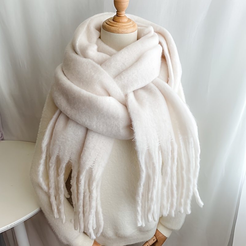 oOpzaDaiZ Solid Color Thick Chunky Scarf, Neutral Warm Yarn Scarf, Cozy Luxurious Mohair Shawl, Affordable Gift for Her, Minimalistic Winter Accessory