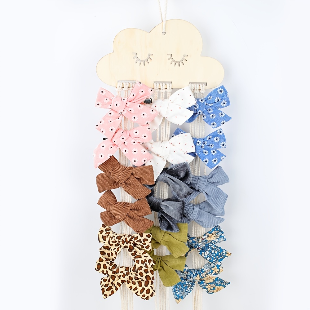Cloud Hair Bows Holder: Wall Decor Tassels Bow Organizer For Baby Girls Room