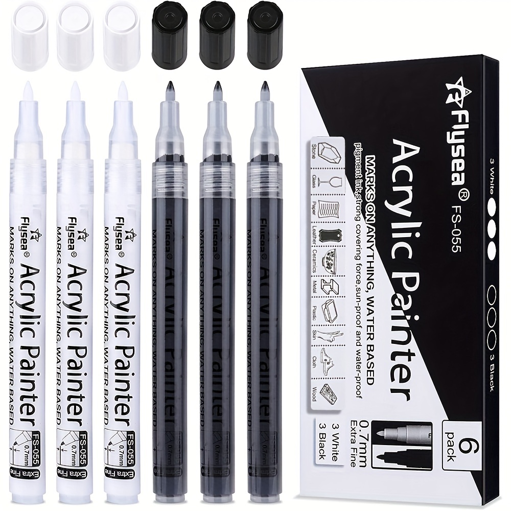 Acrylic Pen, 0.5mm Black ,Water Based Paint Pens for Rocks,Wood 