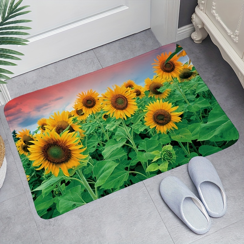 1pc Sunflower Pattern Waterproof Door Mat, Modern Fabric Indoor