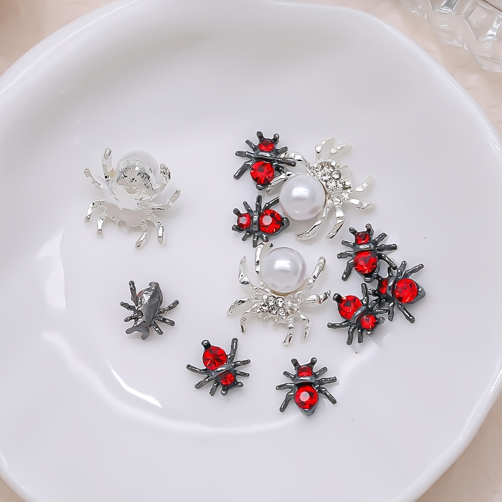 Halloween Spider Nail Art Charms With Rhinestones/pearls,3d Alloy Nail Gem  Accessories,nail Art Jewelry For Diy Or Nail Salons - Temu
