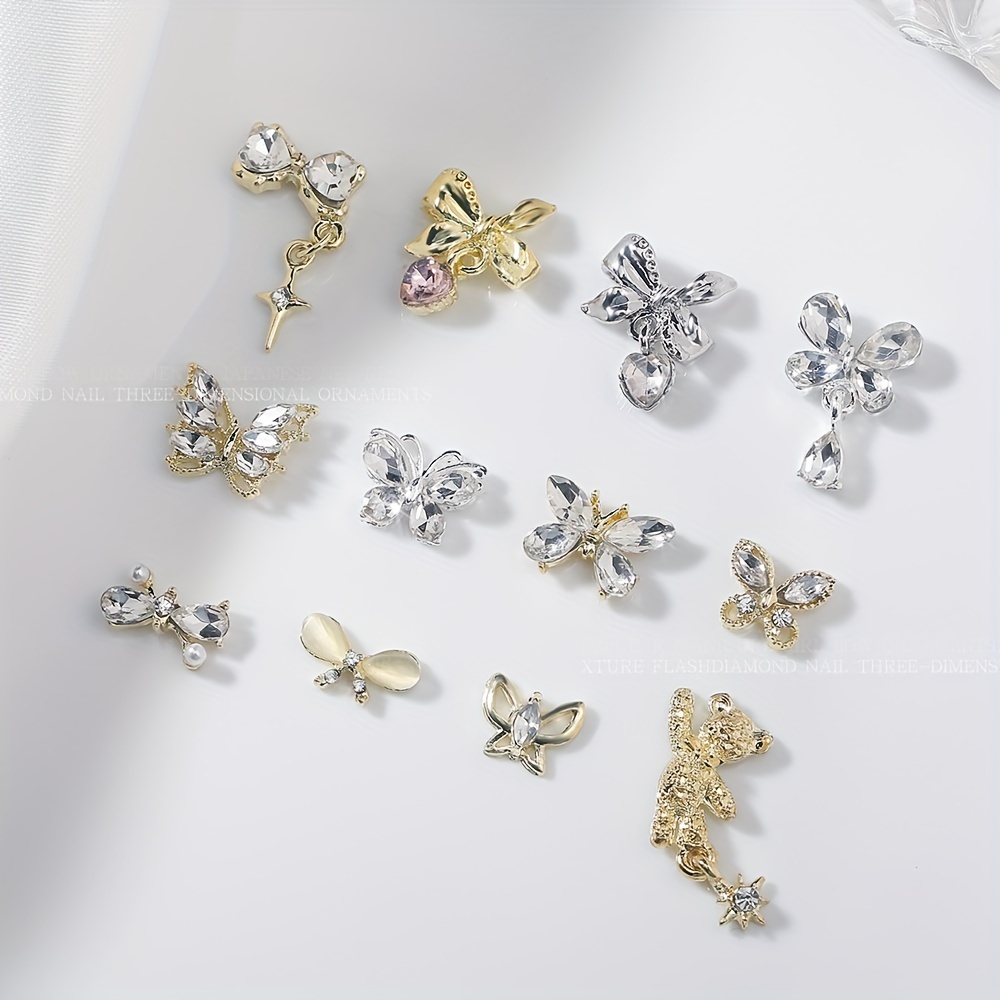 Cat Eye Nail Art Charms With Rhinestones And Pearls 3d Alloy - Temu