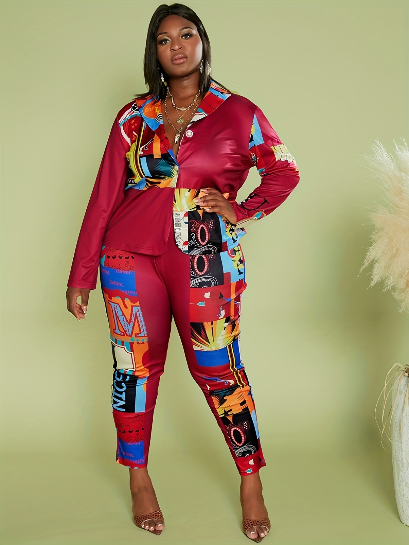 Plus Size Casual Outfits Set Women's Plus Graphic Print Turn - Temu