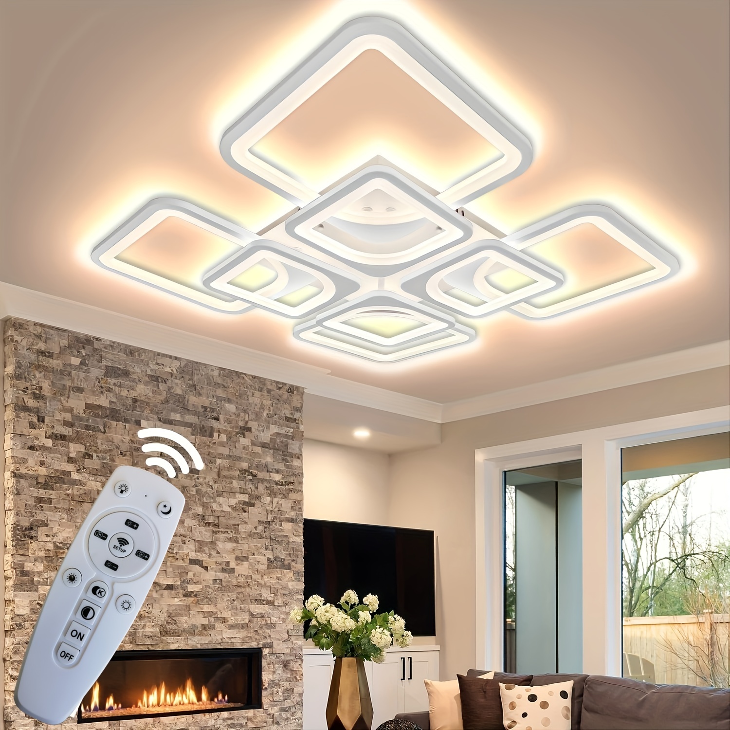 Lámpara de techo LED regulable para sala de estar, cocina, isla de mesa,  lámpara con control remoto, moderno comedor empotrado, diseño acrílico