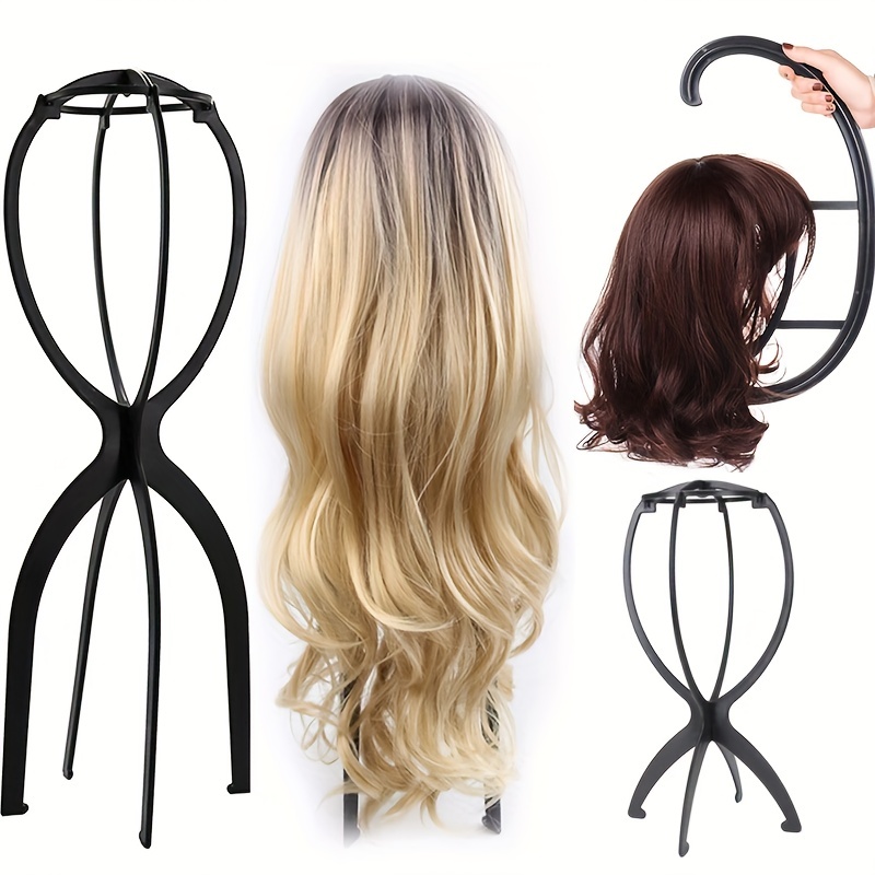 Hanging Wig, Toupee, Hairpiece Stand, 2/4 Pcs Portable Black Wig Hanger for Display Wigs and Hats, Collapsible Wig Display Holder Tool,Temu