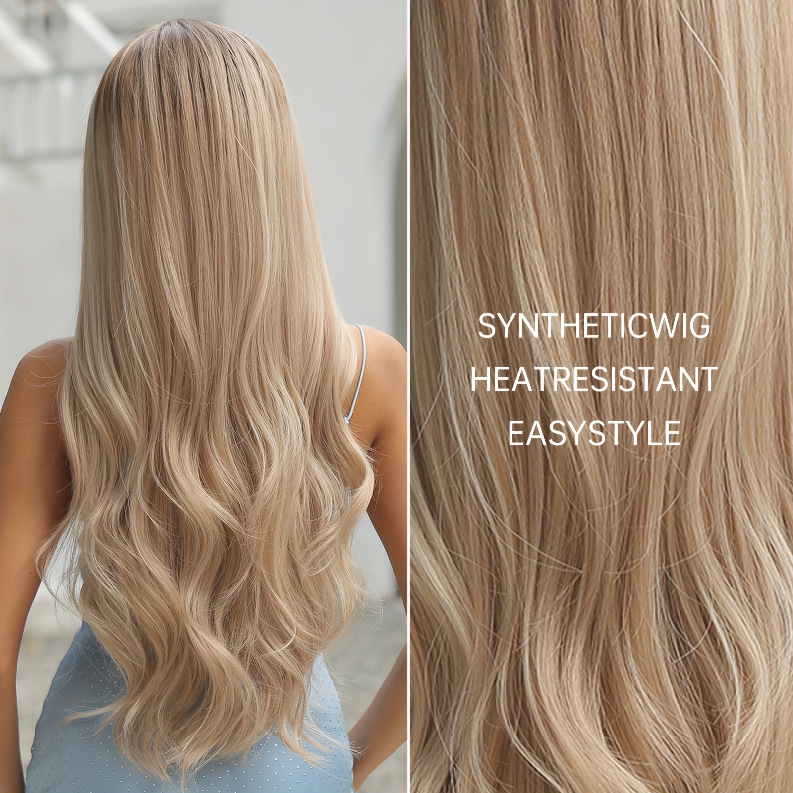 71 12 Cm Long Curly Wavy Brown Blonde Highlight Middle Part Synthetic Wigs