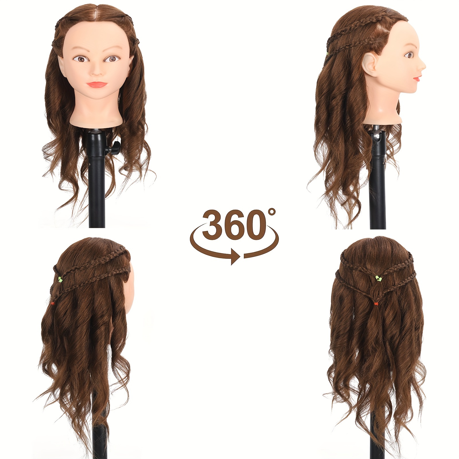 Mannequin Head Human Hair 100%Real Hair Manikin Cosmetology Doll Head With  Clamp
