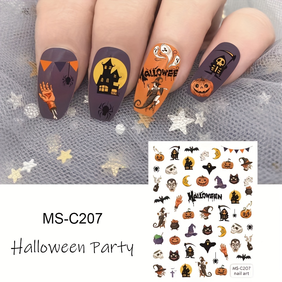 Halloween Nail Art Stickers Ghost Candy Pumpkin Cat Self Adhesive Decals