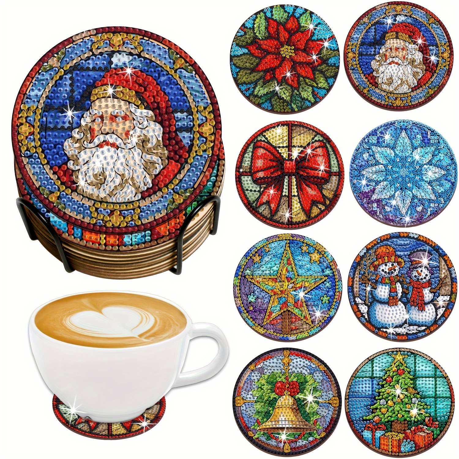 Diamond Painting Coasters With Holder Diy Christmas Gift - Temu