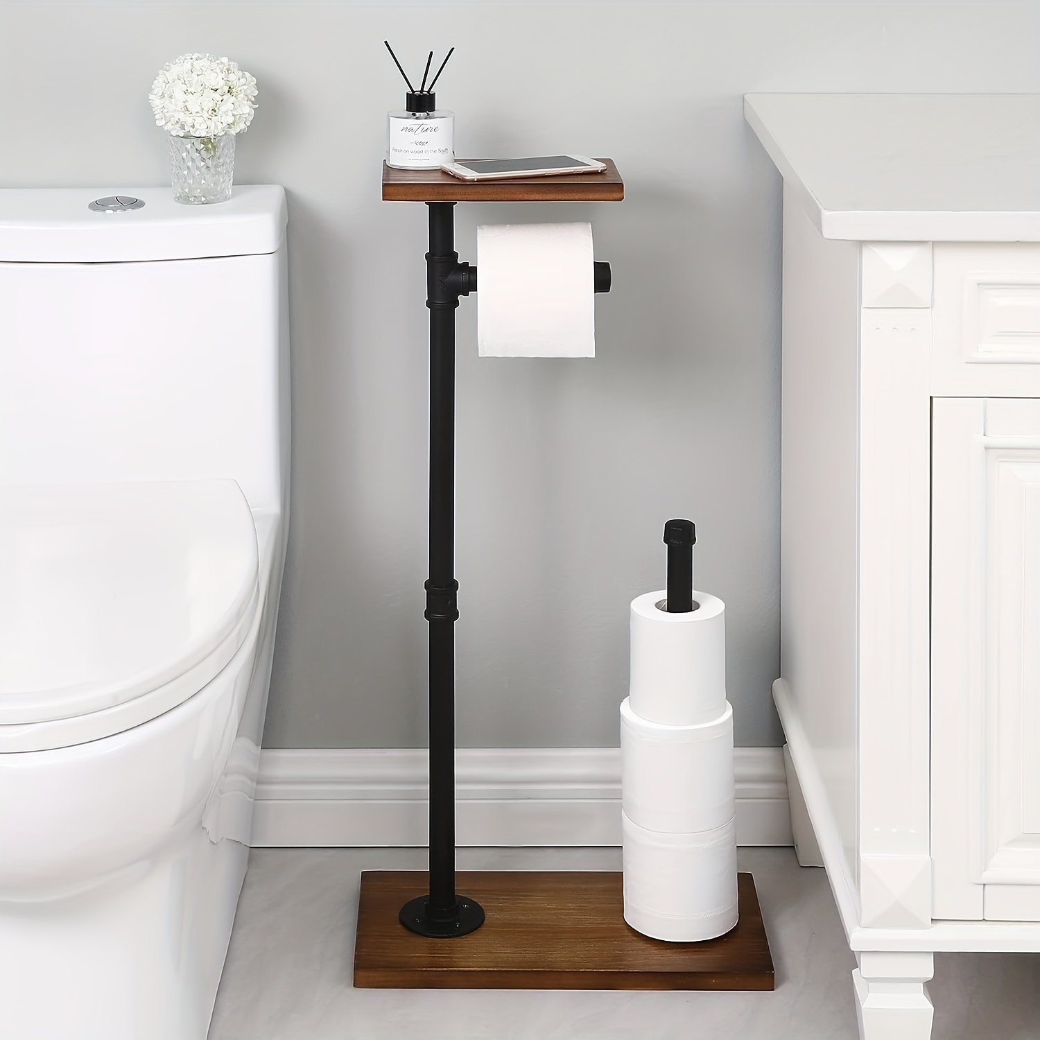 Floor Stand Toilet Paper Holder, Pipe Toilet Paper Holder Stand