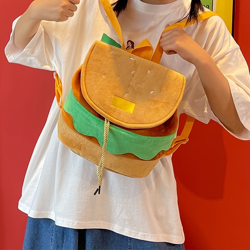 Fluffy Hamburger Backpack Purse Drawstring Bag