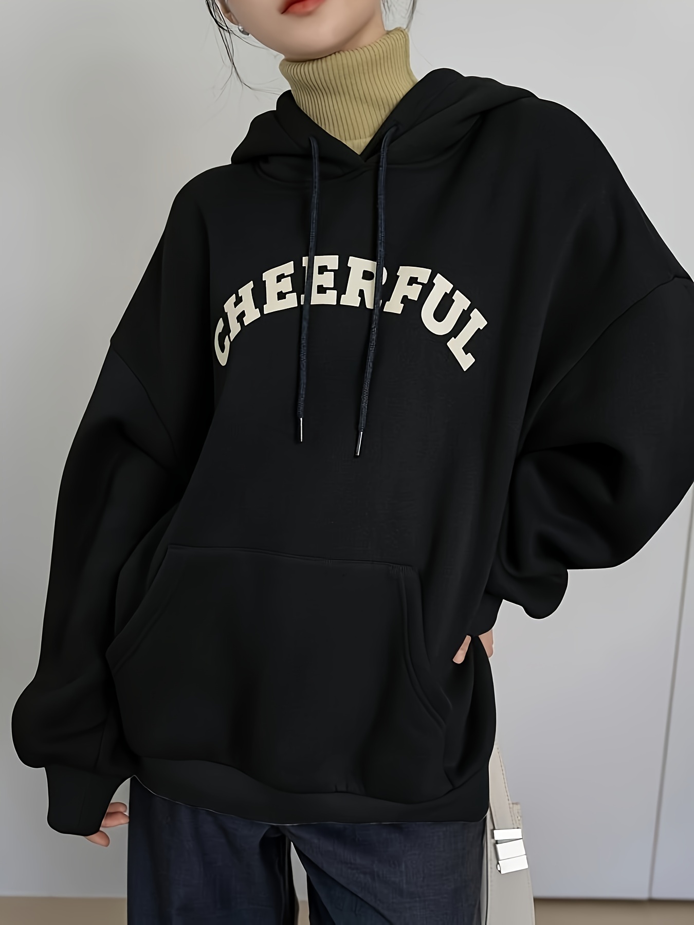 Cheerful Slogan Print Drawstring Drop Shoulder Hoodies - Temu Canada