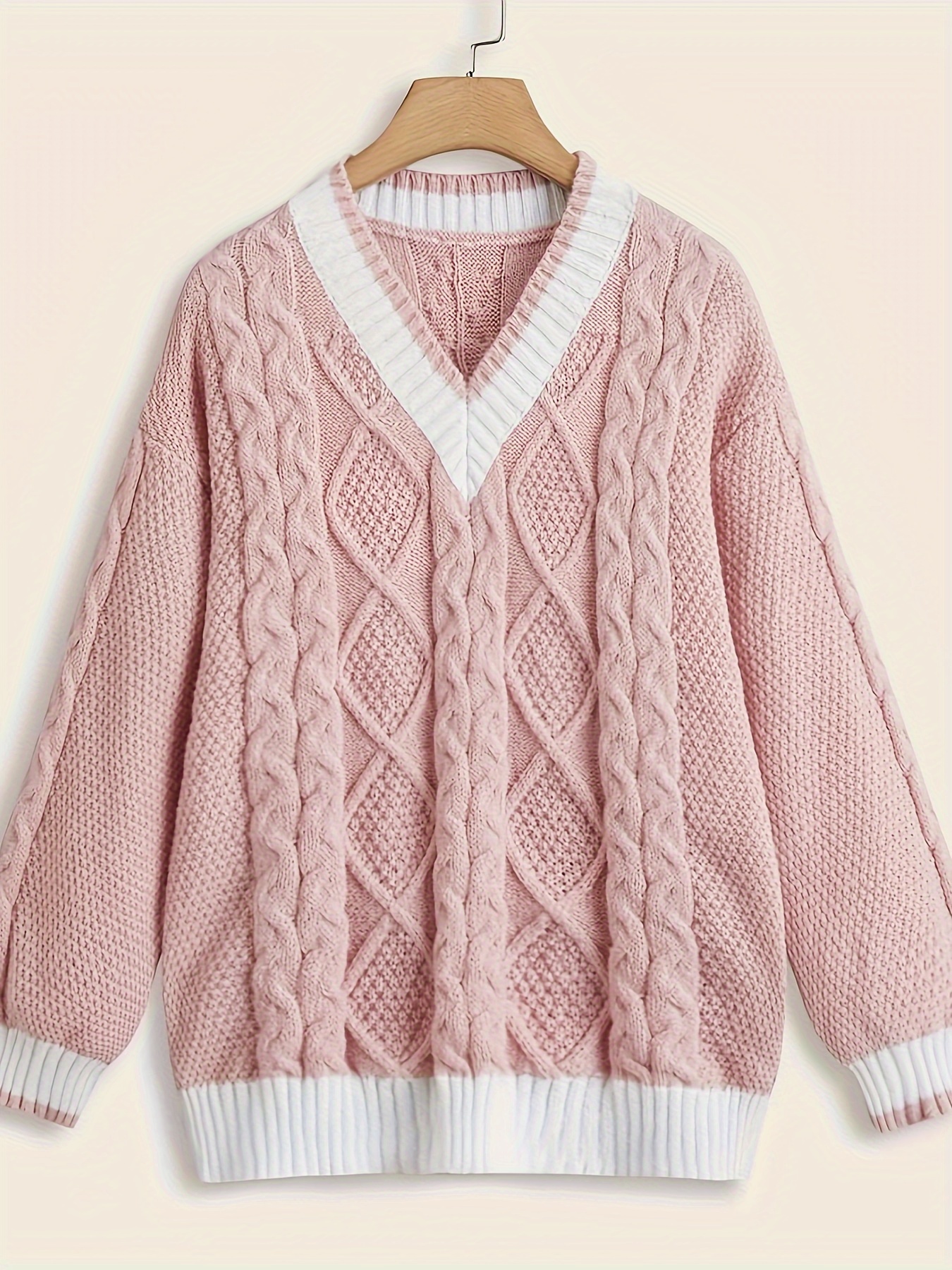 Winter Women's Clothes Cable Knit V Neck Sweaters Casual Long Sleeve  Striped Pullover Sweater Trendy Loose Preppy Jumper Top at Rs 1600.00, Sweater