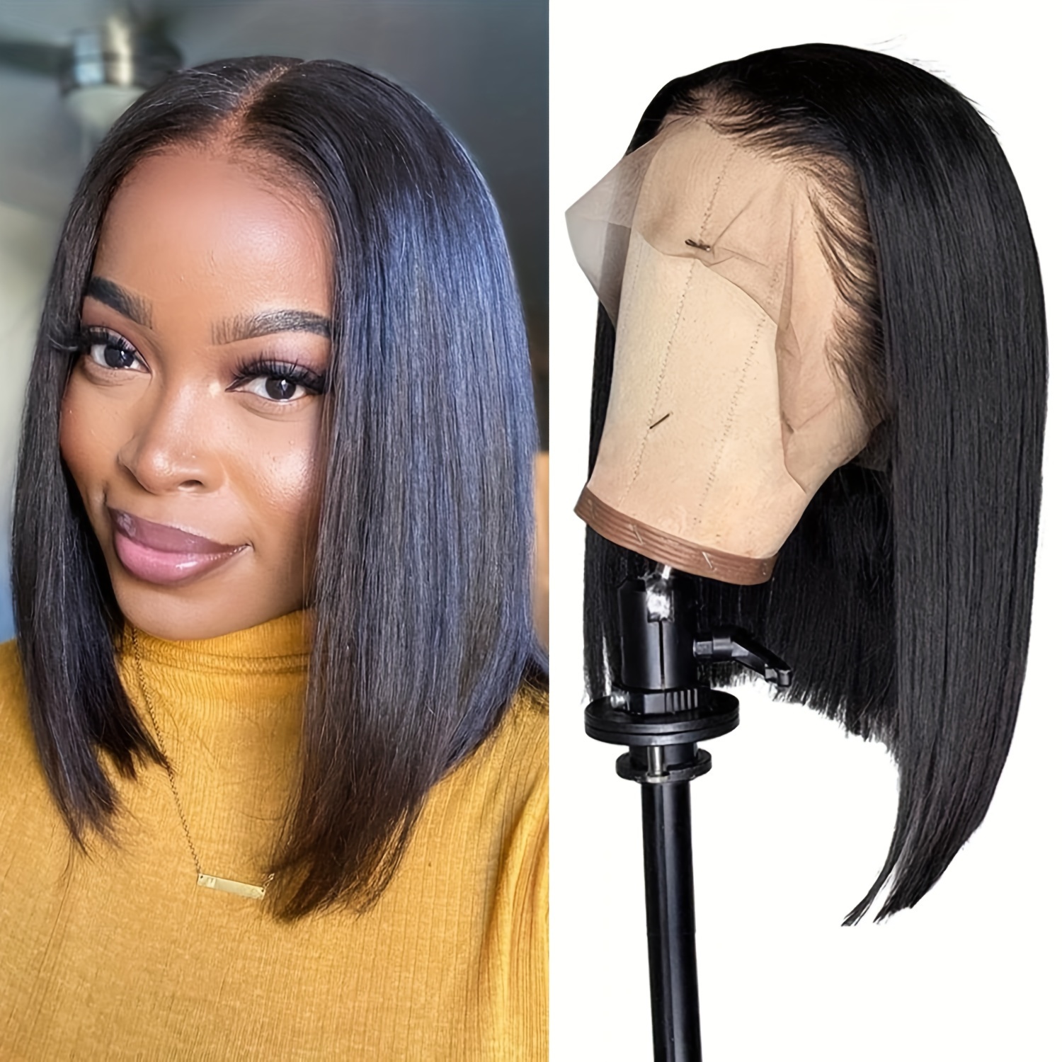 

Zealady 13x4 Lace Front Wigs For Women Bob Style Straight Hair 180% Density Versatile Human Hair Wig, Suitable For All People - Natural Black