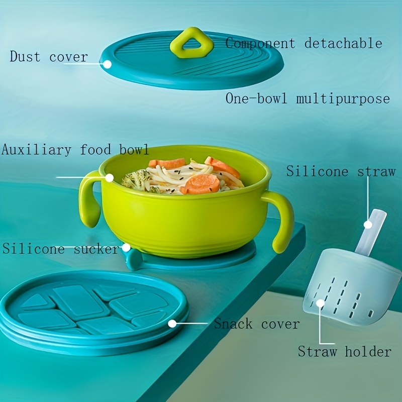 3-in-1 Baby Feeding Bowl - Toddler Silicone Bowl with Sucker Straw