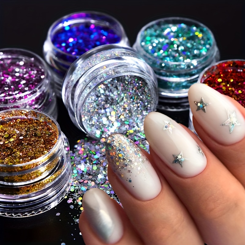 Holographic Luminous Nail Glitter Sequins, 6 Colors Nail Art