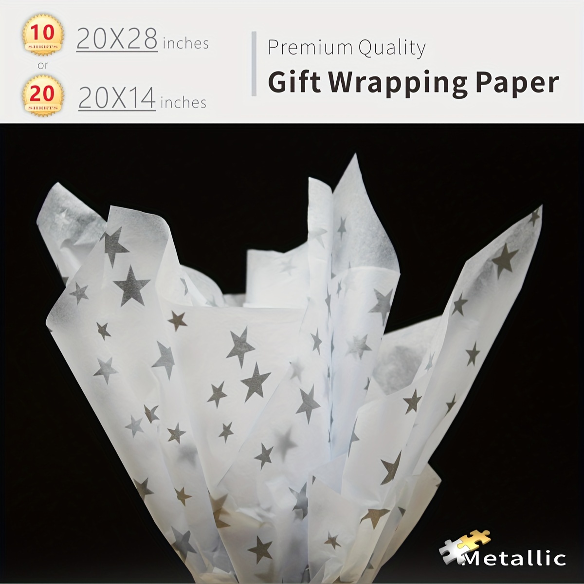 UNIQOOO 60 Sheets Premium Metallic Silver Tissue Gift Wrap Paper Bulk