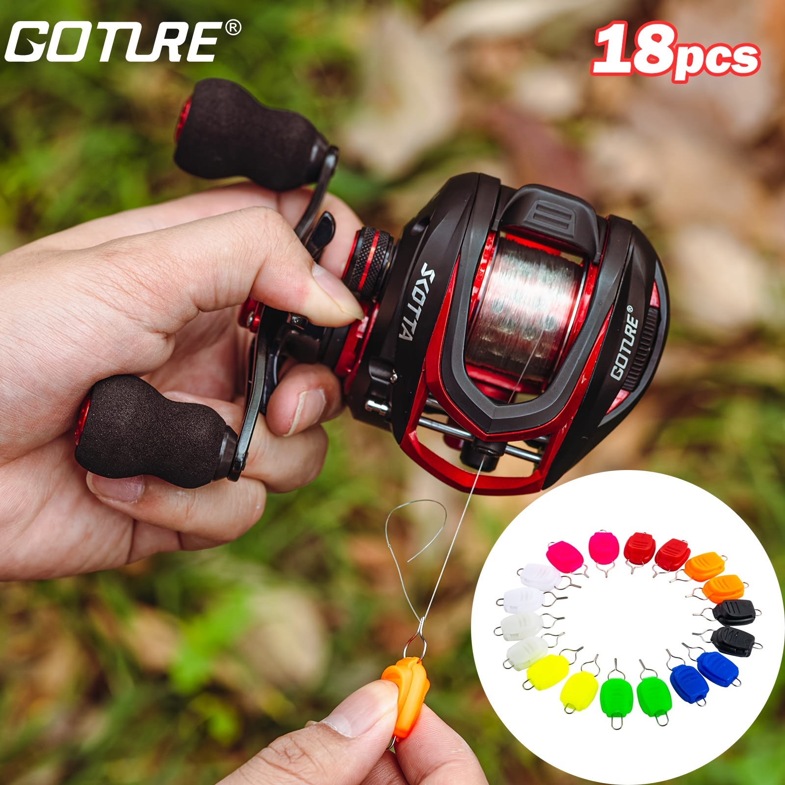 * 18pcs Fishing Reel Line Stopper Tackle Baitcasting Spinning Reel Line  Clip Buckle, 2 Each Of 9 Colors, Fishing Reel Not Included