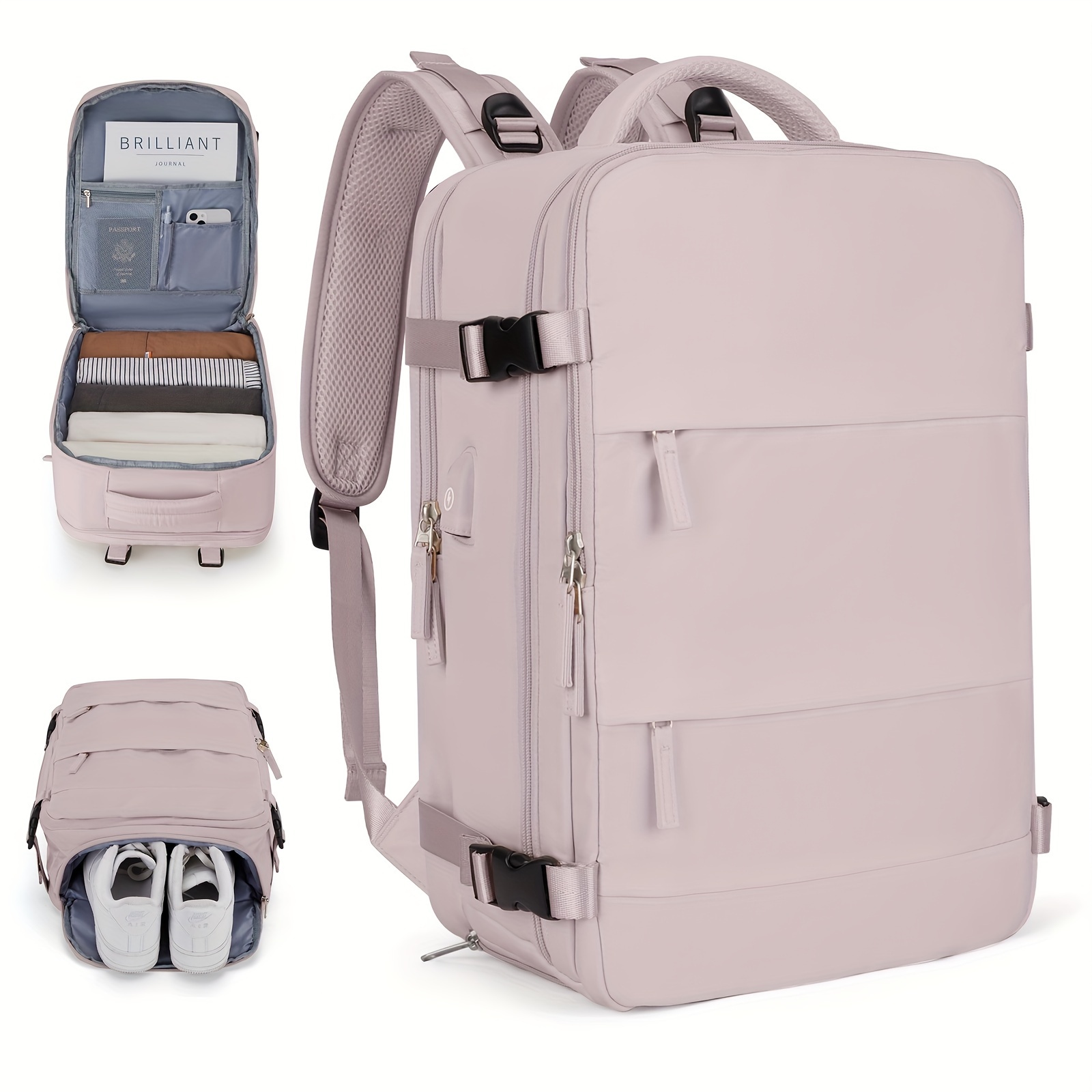 Mochila multifuncional de gran capacidad para mujer, bolsa de computadora  de negocios, equipaje ligero Mochila de viaje corta blanca