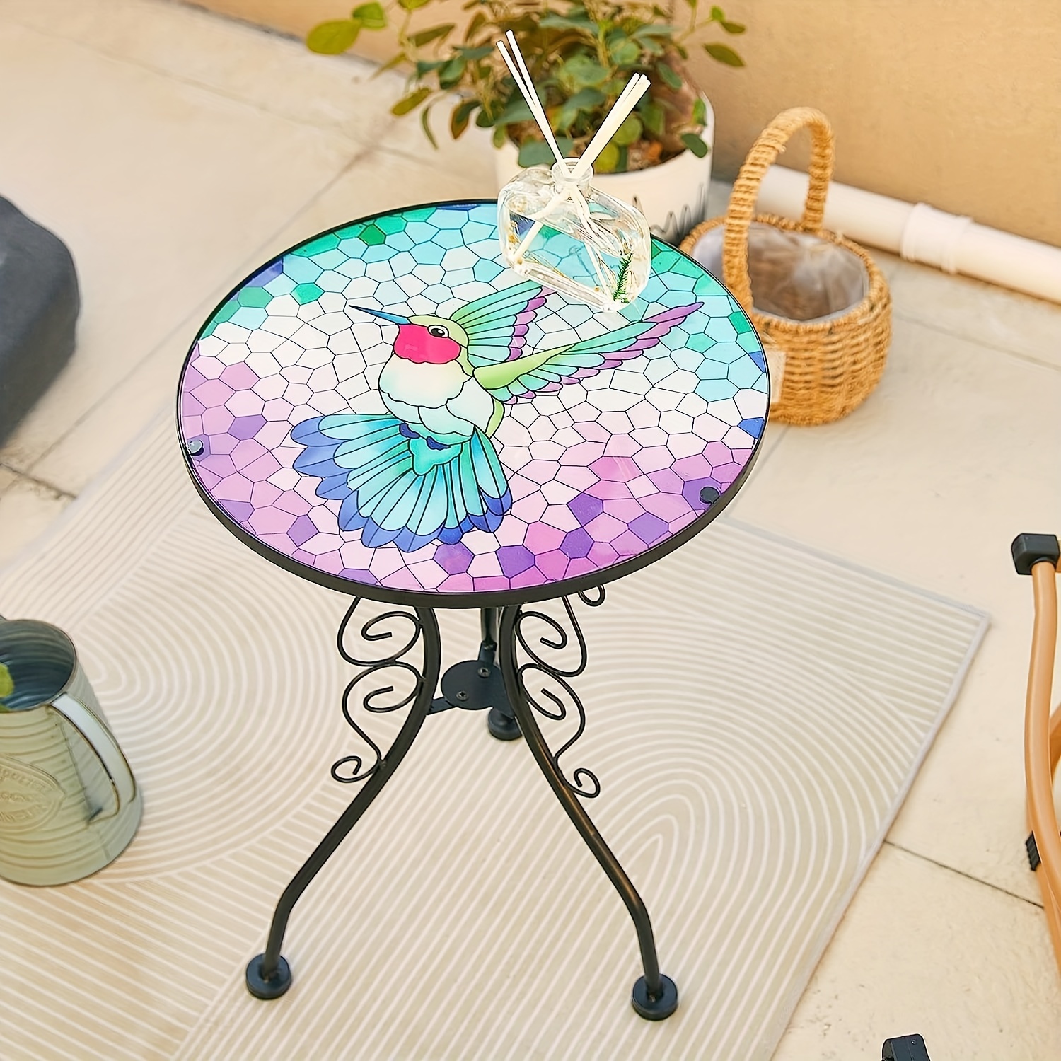 Mesa pequeña de patio (juego de 1) mesa pequeña de madera de acacia, mesa  auxiliar, mesa auxiliar de café, mesa auxiliar plegable redonda pequeña