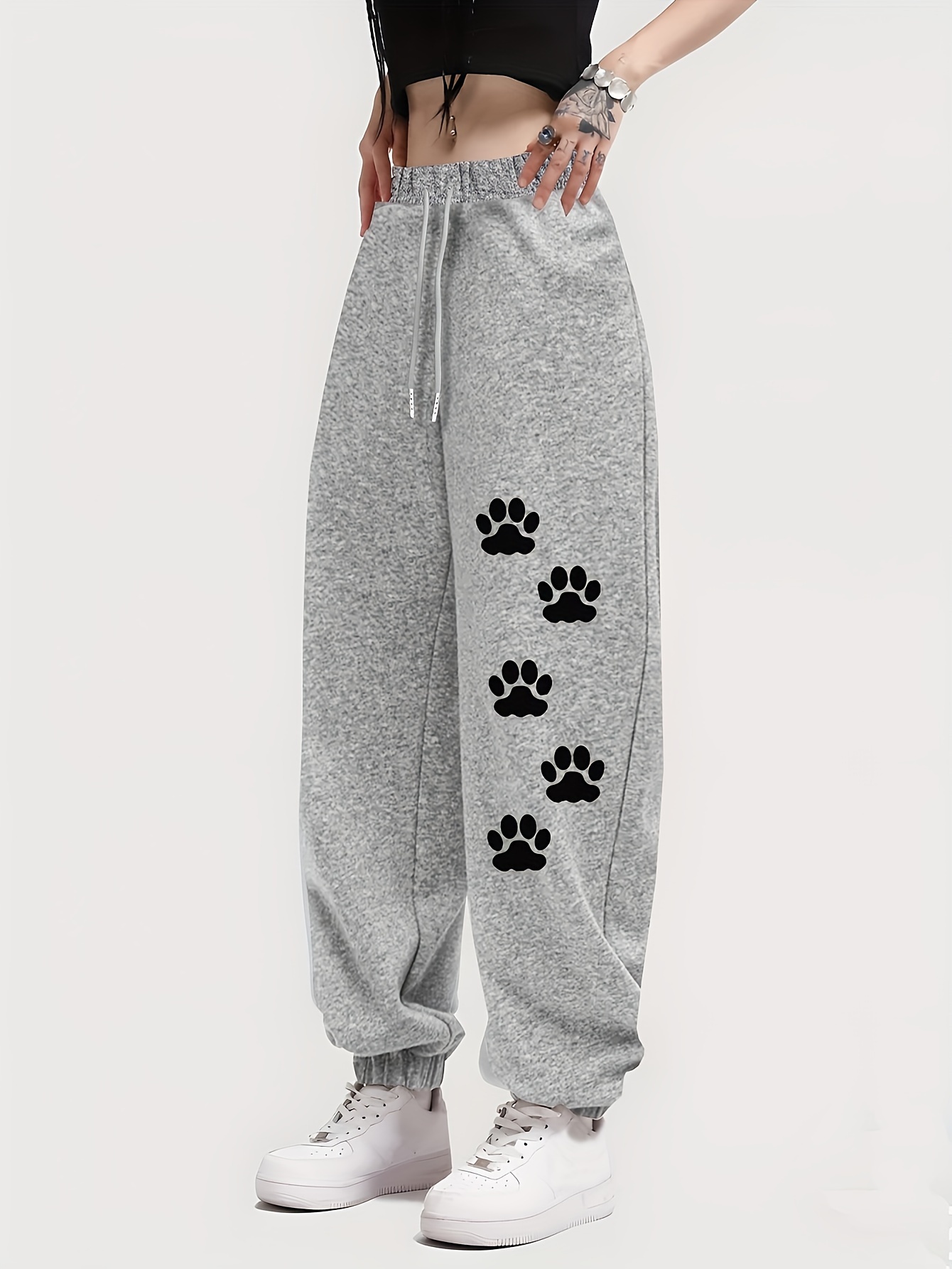 Cute Dog Print Elastic Pants, Drawstring High Waist Pants, Casual Every Day  Pants, Women's Clothing