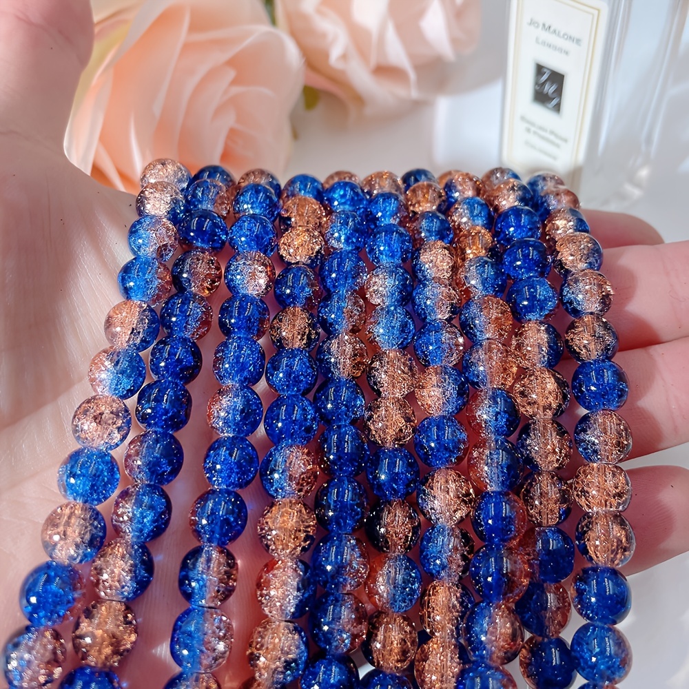 100 Pieces Two Color 0.32in Loose Beads, Crackles Crystal Glass