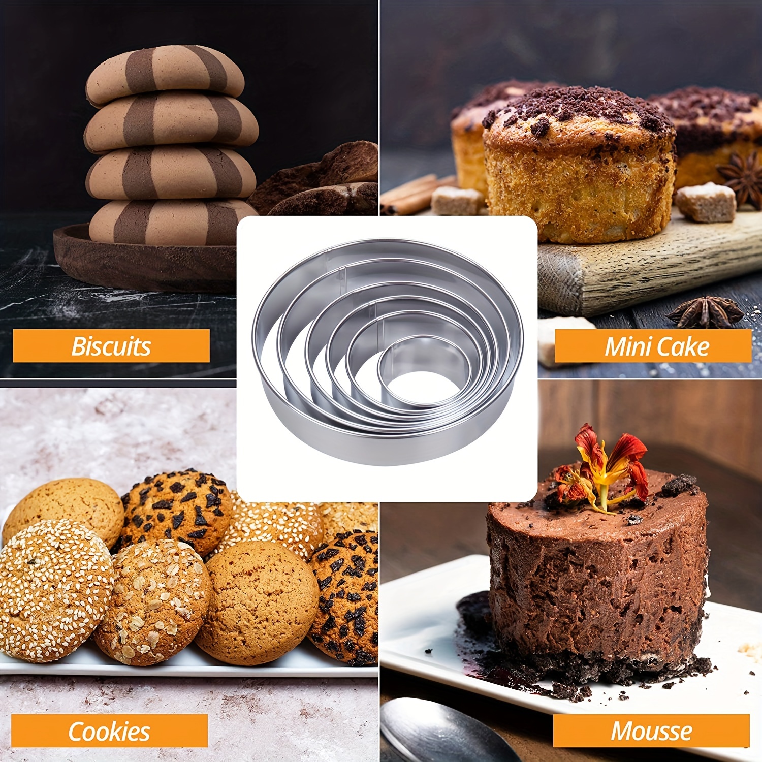 6Pcs baking tool Cake and Mousse Ring Cake baking molds Metal Cake
