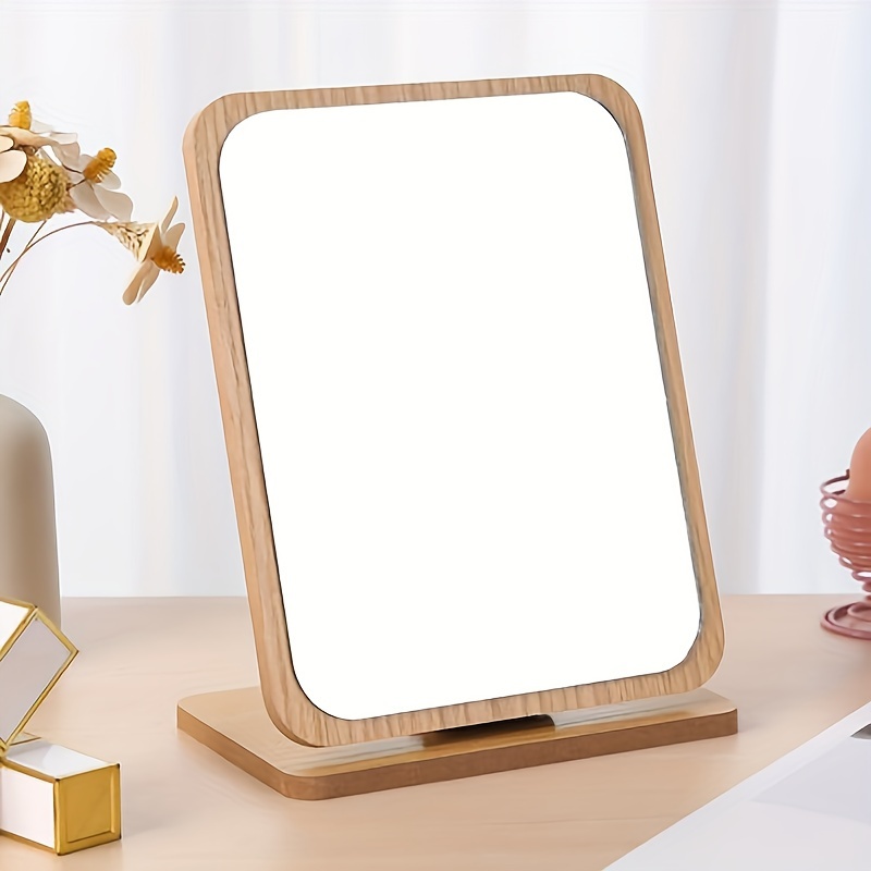 Elegant Wooden Vanity Mirror For Women - Single-sided, Adjustable Stand, Polished Finish - Perfect For Dressing Table, Bedroom & Dorm