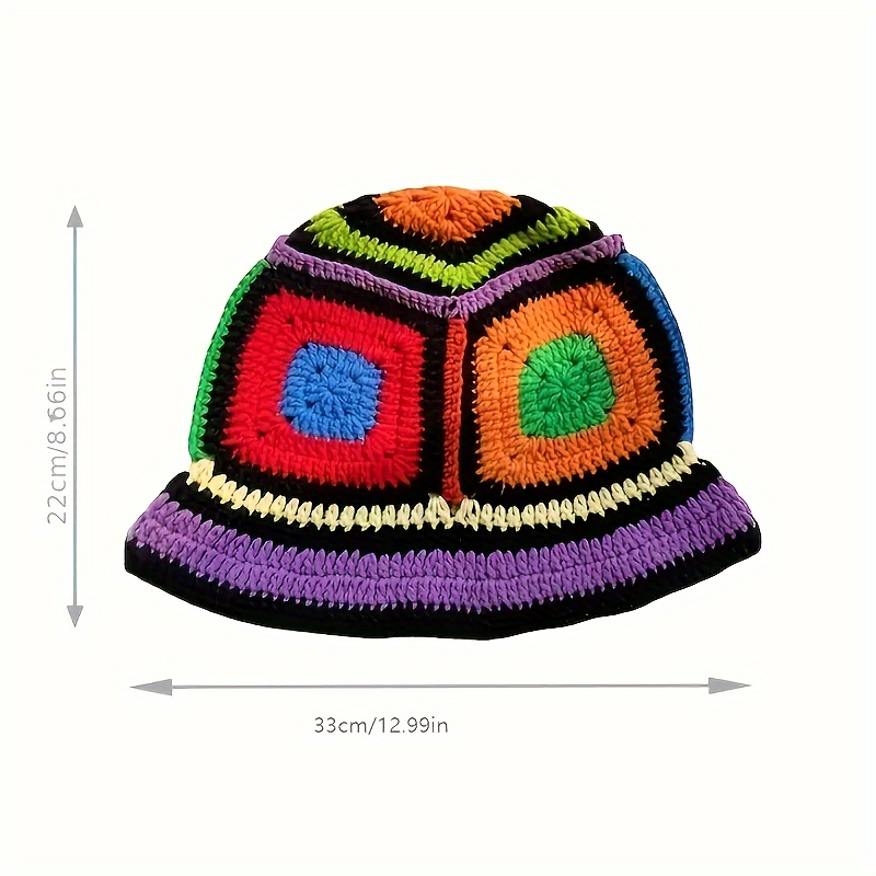 Color Block Crochet Fisherman Hat Retro Ethnic Style Casual - Temu