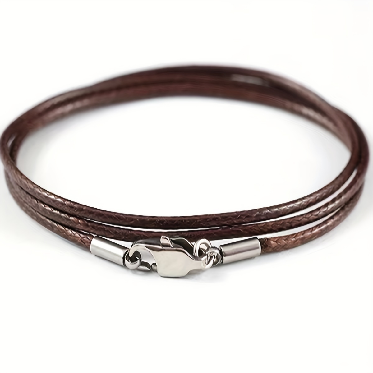 Men's 3mm Wax Cord Choker Necklace with Stainless Steel Clasp