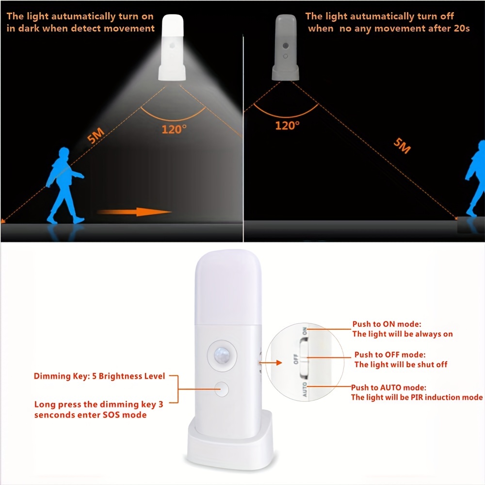 Luz nocturna con sensor de movimiento, enchufable, sensor de movimiento  inteligente, eficiencia energética, luz nocturna de movimiento para baño