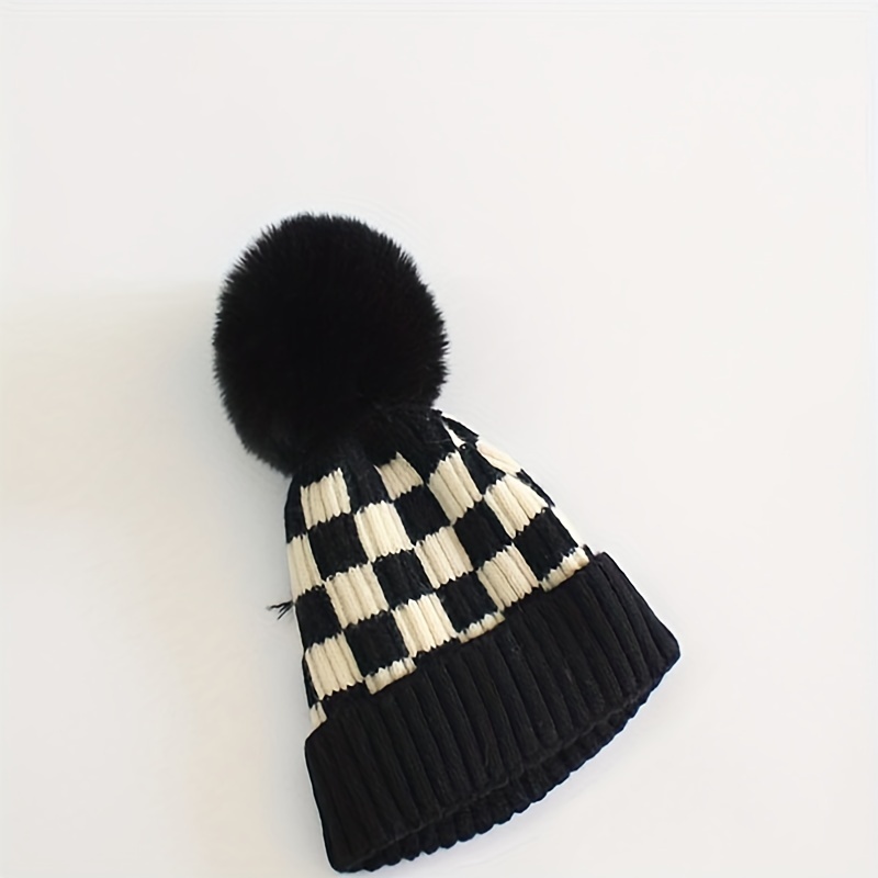 Chessboard Check Beanie, Beige