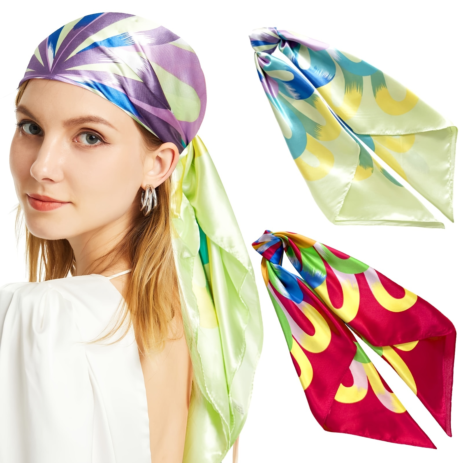 Silk Feeling Scarf Square Satin Neckerchief Head Scarf for Hair Wrapping at  Night Fashion Bandana Headscarf