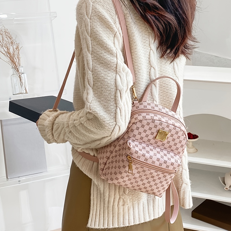 Temu Cute Small Zipper Backpack, Women's Geometric Pattern