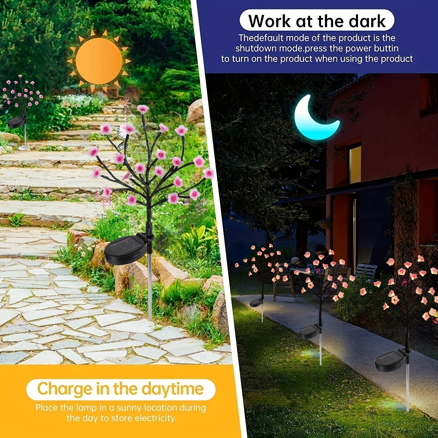 1pc solar flowers lights 20 led solar waterproof lights for outdoor pathway patio yard garden decoration for halloween christmas new year decoration details 7