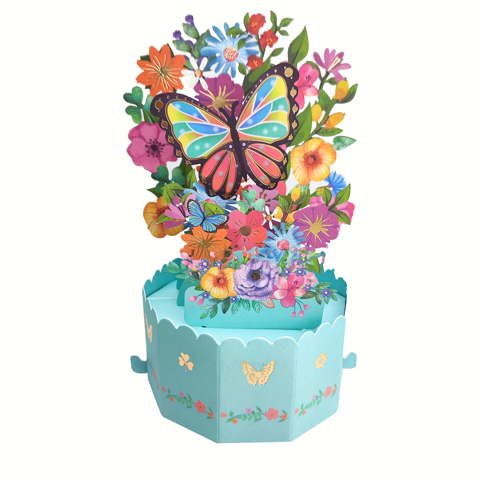 1 Pièce, Carte De Bouquet Créative De Fleur De Papillon Pop-up