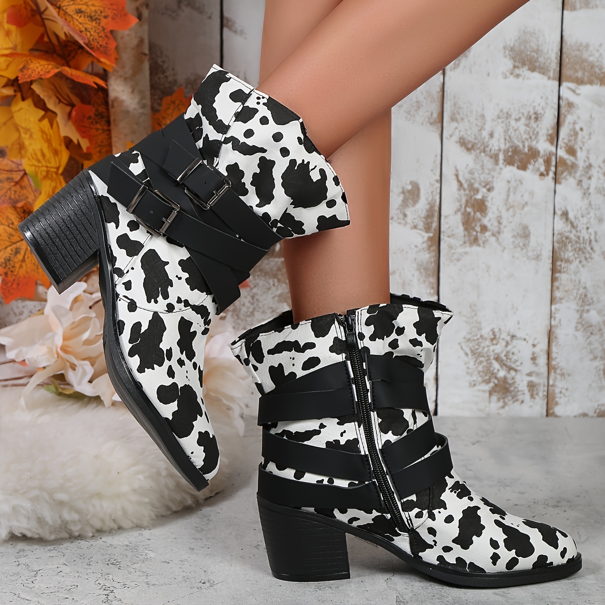 Cow print 2025 ankle boots