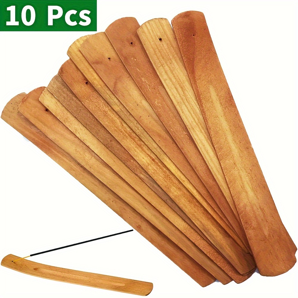 Image of 10pcs Natural Pinewood Incense Holders - Traditional Design, Sandalwood Scented, Home Decor Accents, Insert Boards, Creative Retro, Incense Stick Holder