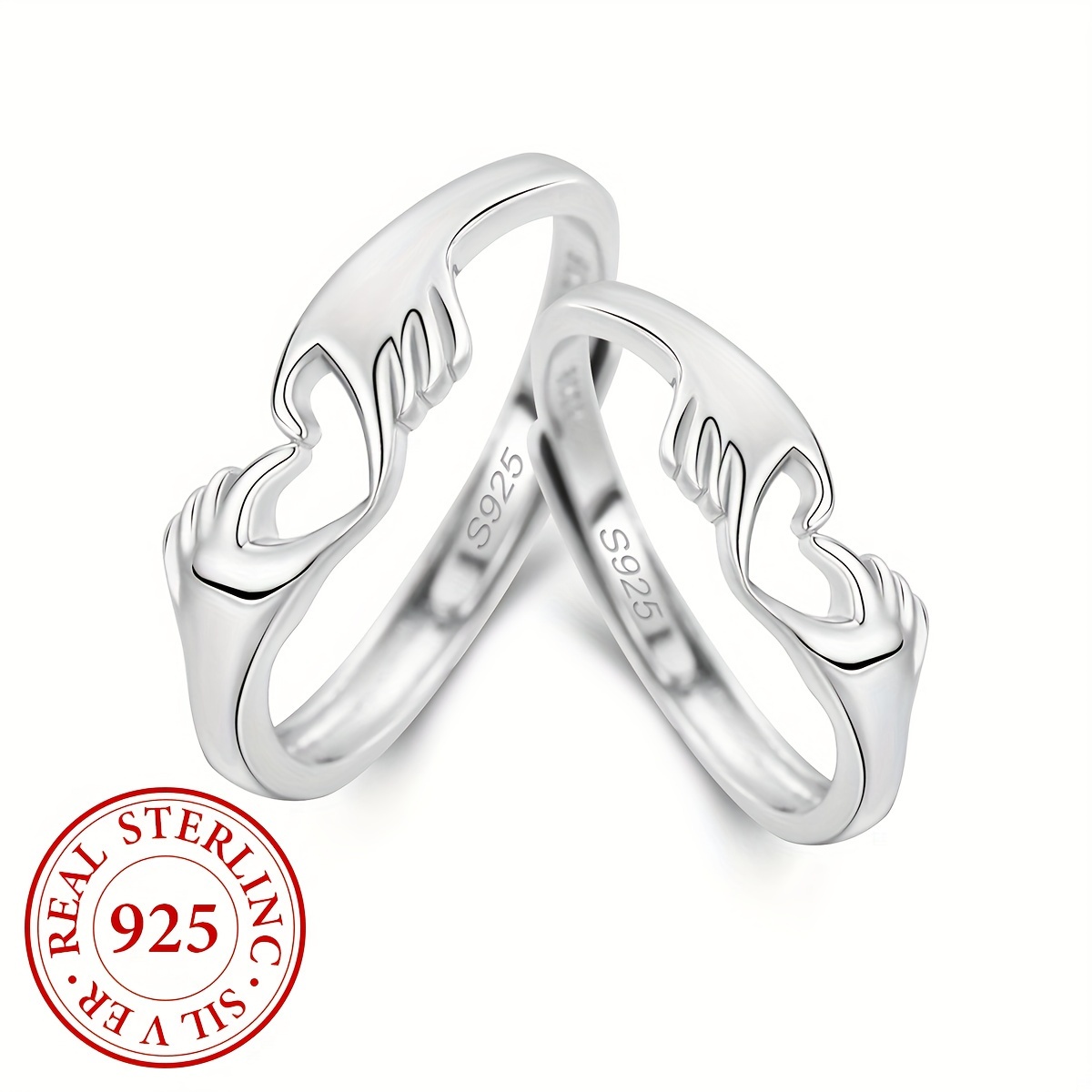 925 Sterling Silver Ring Embracing Design Adjustable Cuff - Temu