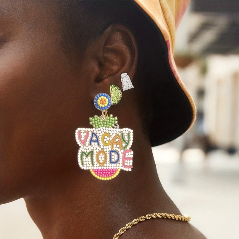

Vacay Mode Design Colorful Beads Decor Dangle Earrings Cute Vacation Style Alloy Jewelry Holiday Ear Ornaments